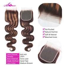 Load image into Gallery viewer, Brazilian Ombre Remy Body Wave Human Hair Bundles With Closure