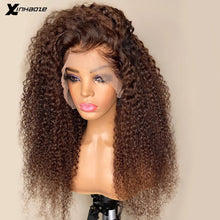 Load image into Gallery viewer, Dark Brown Kinky Curly Brazilian Remy Human Hair 13x4 Lace Frontal Wigs 180% Density