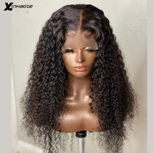 Load image into Gallery viewer, Dark Brown Kinky Curly Brazilian Remy Human Hair 13x4 Lace Frontal Wigs 180% Density