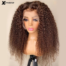 Load image into Gallery viewer, Dark Brown Kinky Curly Brazilian Remy Human Hair 13x4 Lace Frontal Wigs 180% Density