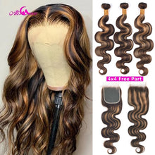Load image into Gallery viewer, Brazilian Ombre Remy Body Wave Human Hair Bundles With Closure
