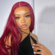 Load image into Gallery viewer, 99j Burgundy Brazilian Straight Human Hair Hd Full Pre Plucked Lace Front Wig 30 Inch