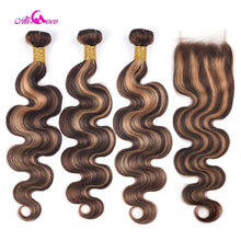 Load image into Gallery viewer, Brazilian Ombre Remy Body Wave Human Hair Bundles With Closure
